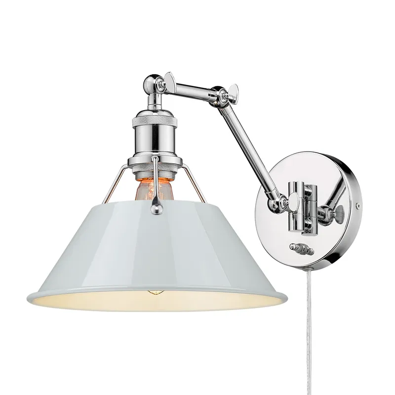 Yep by Golden Lighting Orwell 1-light Swing Arm Wall Lamp in Chrome and Dusky Blue shade — Golden Lighting LED Wall Lights 1.0W 