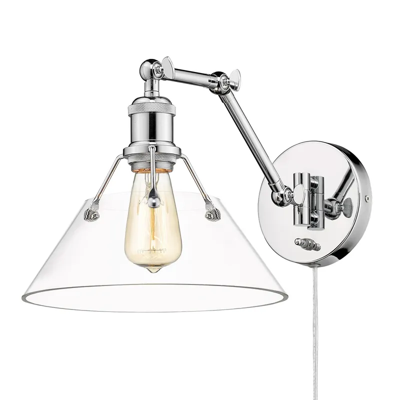Yep by Golden Lighting Orwell 1-light Swing Arm Wall Lamp in Chrome and Clear Glass — Golden Lighting LED Wall Lights 1.0W 