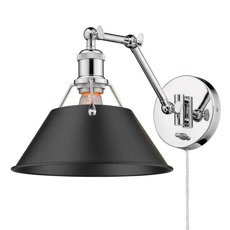 Yep by Golden Lighting Orwell 1-light Swing Arm Wall Lamp in Chrome and Matte Black shade — Golden Lighting LED Wall Lights 1.0W 