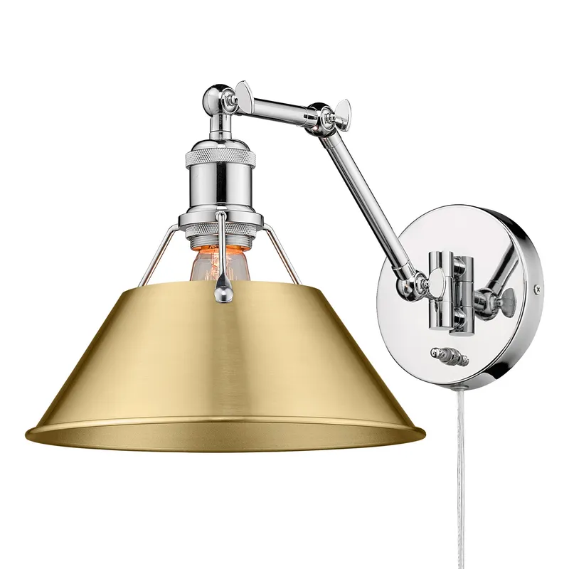 Yep by Golden Lighting Orwell 1-light Swing Arm Wall Lamp in Chrome and Brushed Champagne Brass shade — Golden Lighting LED Wall Lights 1.0W 