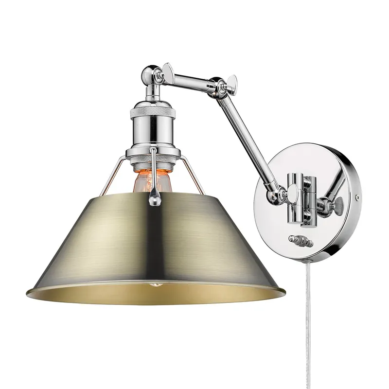 Yep by Golden Lighting Orwell 1-light Swing Arm Wall Lamp in Chrome and Aged Brass shade — Golden Lighting LED Pendant Lights 1.0W 