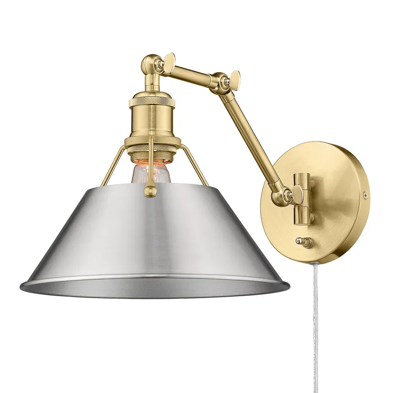 Yep by Golden Lighting Orwell 1-light Swing Arm Wall Lamp in Brushed Champagne Brass and Pewter shade — Golden Lighting LED Wall Lights 1.0W 