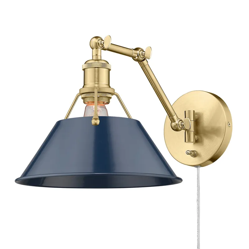 Yep by Golden Lighting Orwell 1-light Swing Arm in Brushed Champagne Brass and Navy Blue shade — Golden Lighting LED Wall Lights 1.0W 