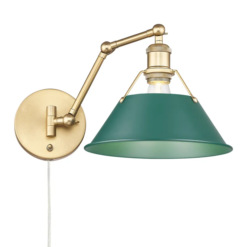 Yep by Golden Lighting Orwell 1-light Swing Arm in Brushed Champagne Brass and Pine Green shade — Golden Lighting LED Wall Lights 1.0W 