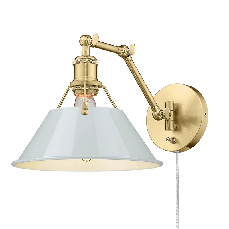 Yep by Golden Lighting Orwell 1-light Swing Arm in Brushed Champagne Brass and Dusky Blue shade — Golden Lighting LED Wall Lights 1.0W 