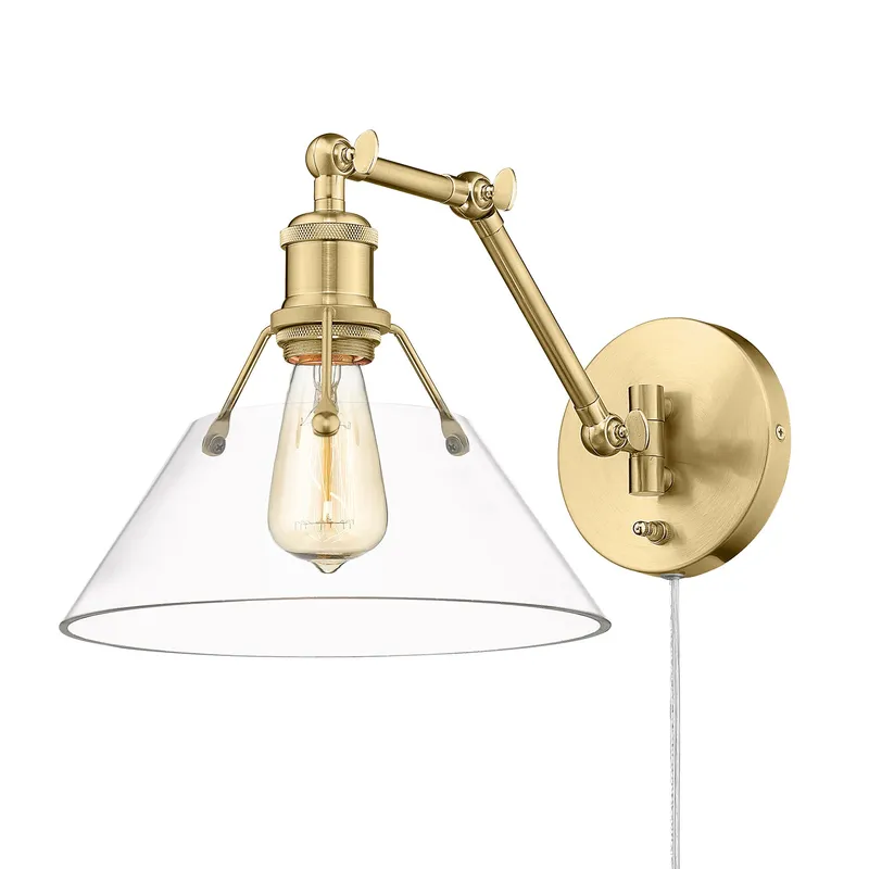 Yep by Golden Lighting Orwell 1-light Swing Arm Wall Lamp in Brushed Champagne Brass and Clear Glass — Golden Lighting LED Wall Lights 1.0W 