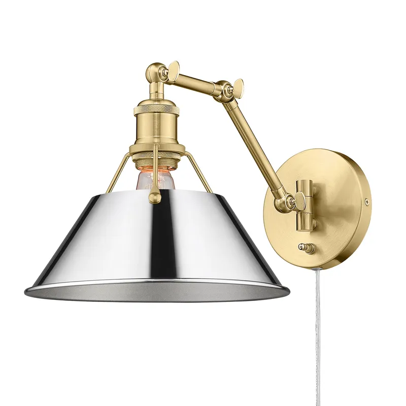 Yep by Golden Lighting Orwell 1-light Swing Arm Wall Lamp in Brushed Champagne Brass and Chrome shade — Golden Lighting LED Wall Lights 100.0W 