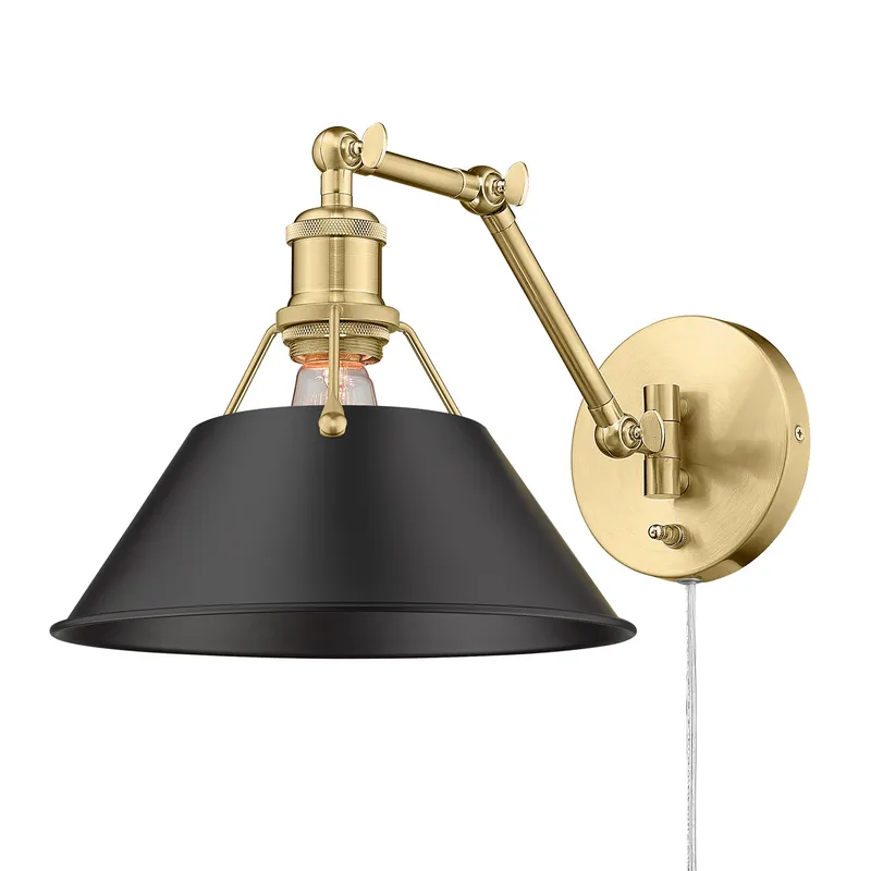 Yep by Golden Lighting Orwell 1-light Swing Arm in Brushed Champagne Brass and Matte Black shade — Golden Lighting LED Wall Lights 1.0W 