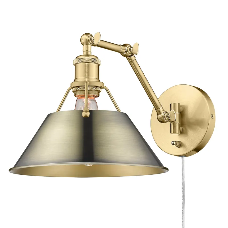 Yep by Golden Lighting Orwell 1-light Swing Arm in Brushed Champagne Brass and Aged Brass shade — Golden Lighting LED Wall Lights 1.0W 
