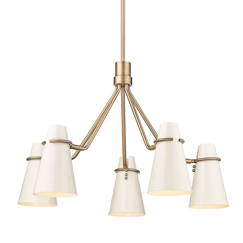 Golden Lighting Reeva 5-light Chandelier in Modern Brass and Glossy Ecru shade — Golden Lighting LED Pendant Lights  