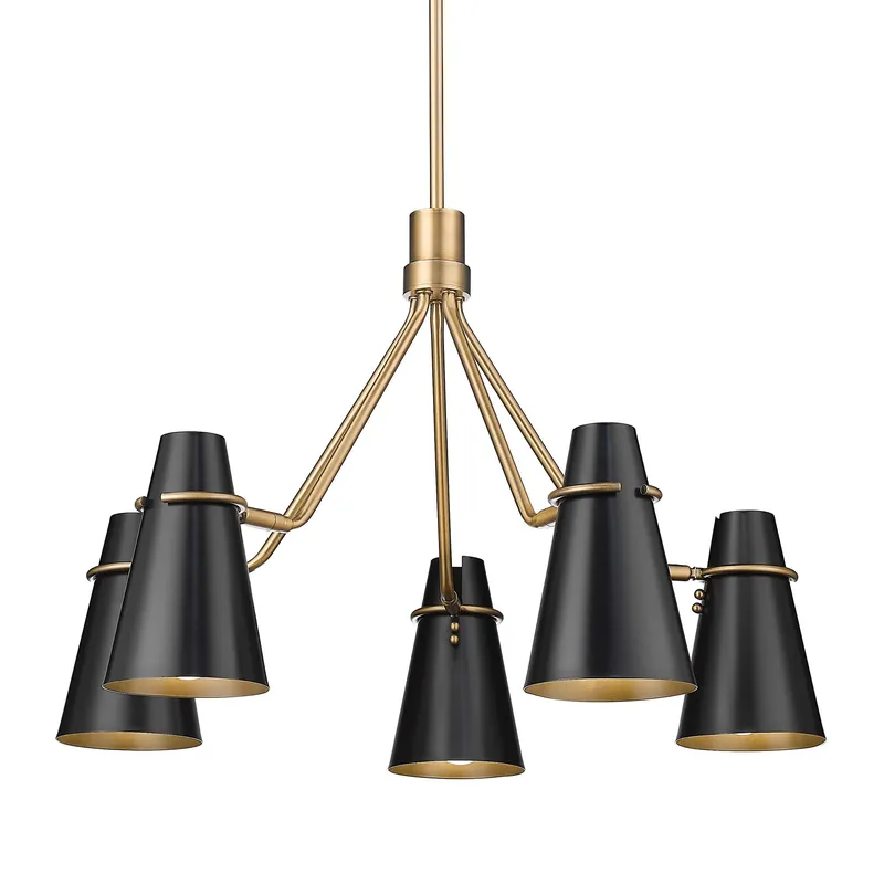 Golden Lighting Reeva 5-light Chandelier in Modern Brass and Matte Black shade — Golden Lighting LED Pendant Lights  
