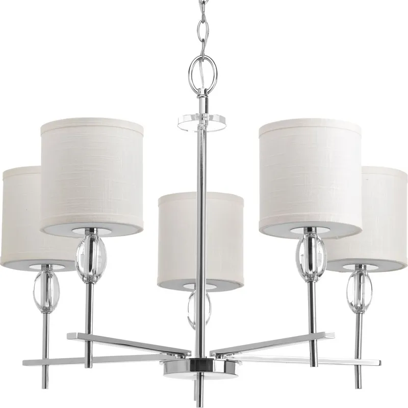 Status Collection Five-Light Off-White Textured Linen Shade Chandelier Light — Progress Lighting LED Landscape Lights  
