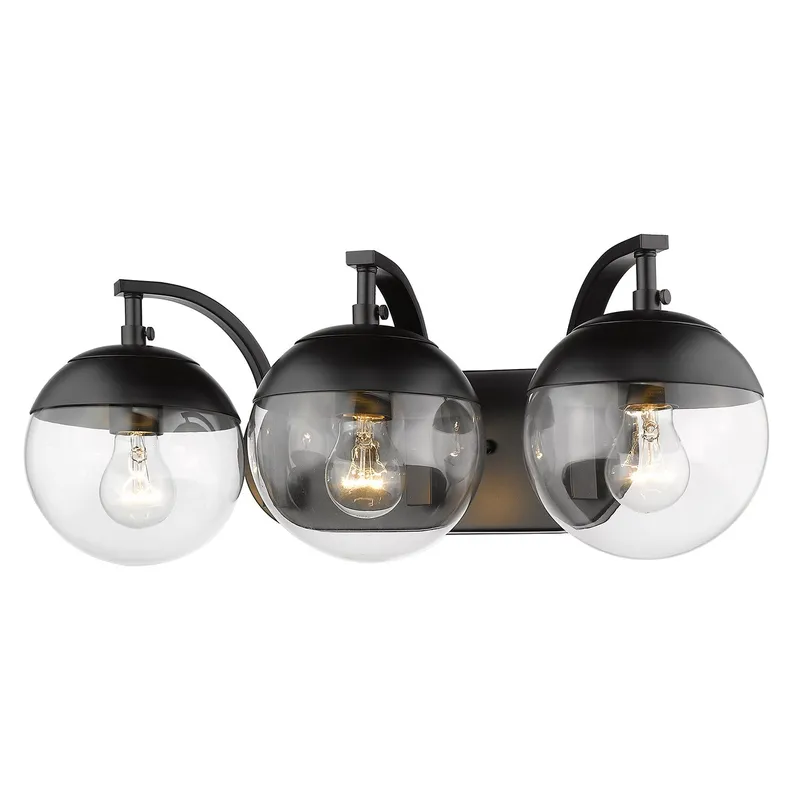 Golden Lighting Dixon 3-light Vanity in Matte Black and Clear Glass — Golden Lighting LED Wall Lights  
