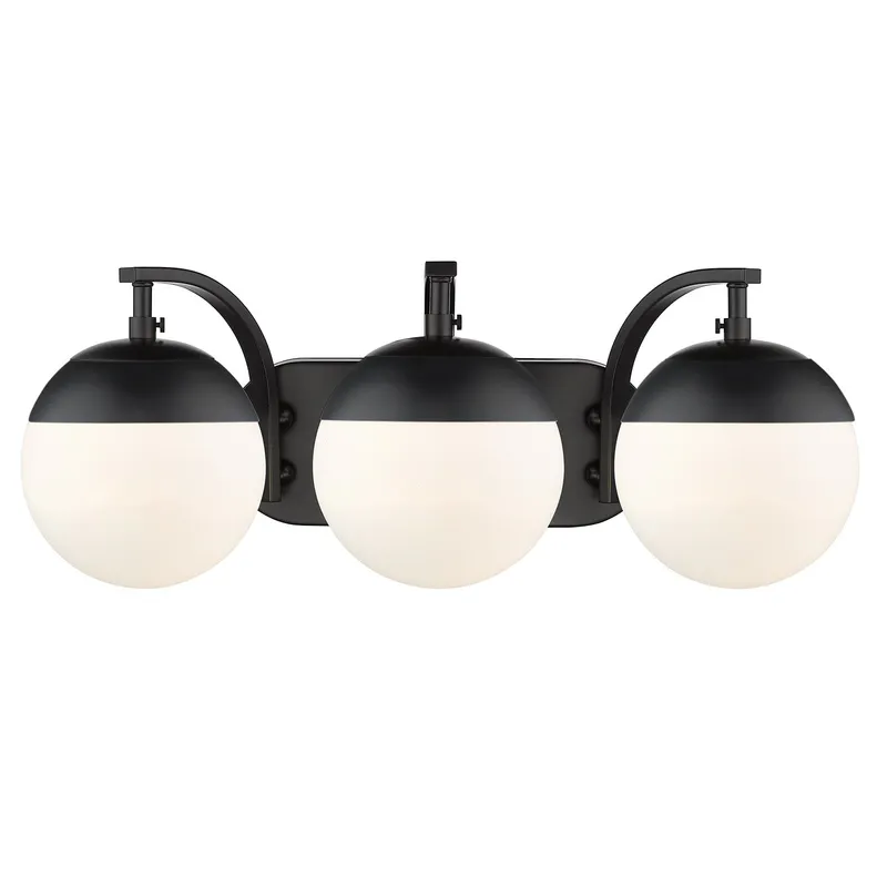 Golden Lighting Dixon 3-light Vanity in Matte Black and Opal Glass — Golden Lighting LED Wall Lights 60.0W 