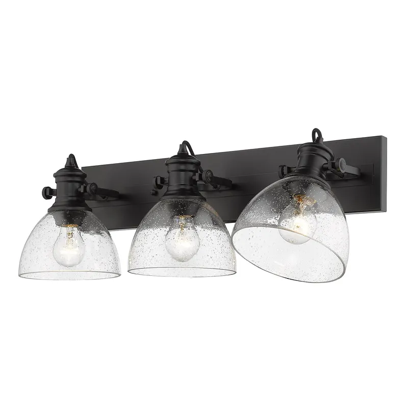 Yep by Golden Lighting Hines 3-light Vanity in Matte Black and Seeded Glass — Golden Lighting LED Wall Lights  