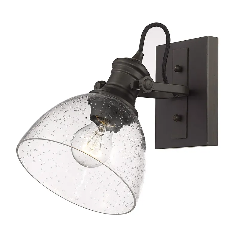 Yep by Golden Lighting Hines 1-light Vanity in Rubbed Bronze and Seeded Glass — Golden Lighting LED Wall Lights 60.0W 