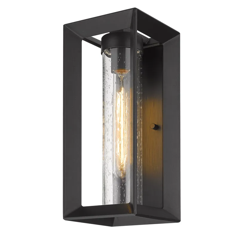 Golden Lighting Smyth 1-light Outdoor Wall in Natural Black and Seeded Glass — Golden Lighting LED Wall Lights  