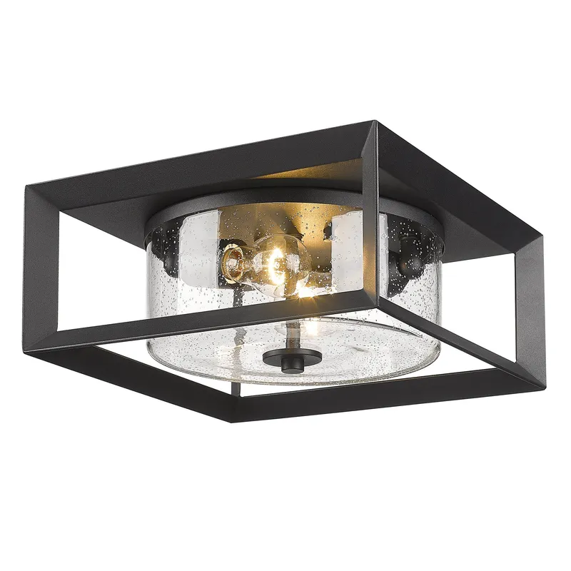 Golden Lighting Smyth 2-light Outdoor Ceiling in Natural Black and Seeded Glass — Golden Lighting LED Ceiling Lights 60.0W 