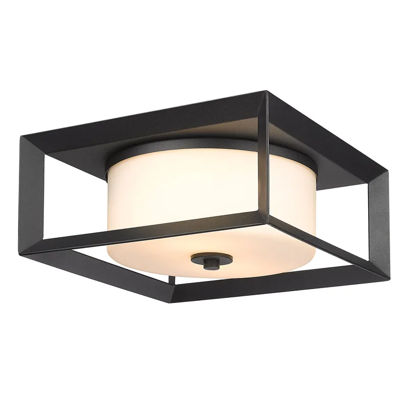 Golden Lighting Smyth 2-light Outdoor Ceiling in Natural Black and Opal Glass — Golden Lighting LED Ceiling Lights  