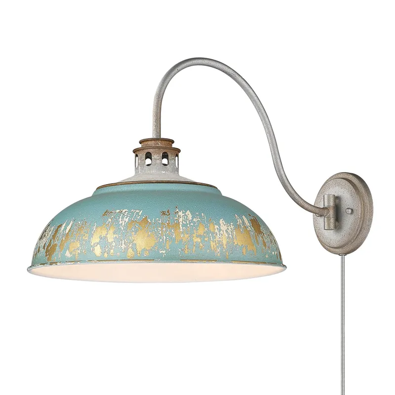 Golden Lighting Kinsley 1-light Swing Arm Wall Lamp in Antique Teal shade — Golden Lighting LED Wall Lights 1.0W 