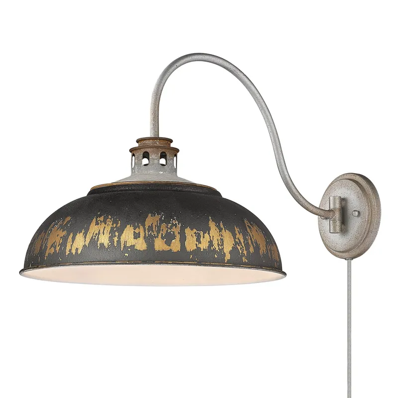 Golden Lighting Kinsley 1-light Swing Arm Wall Lamp in Antique Black Iron shade — Golden Lighting LED Wall Lights 1.0W 