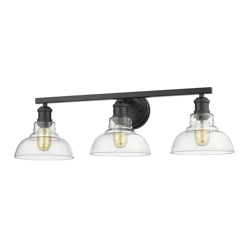 Yep by Golden Lighting Carver 3-light Vanity in Matte Black and Clear Glass — Golden Lighting LED Wall Lights 60.0W 
