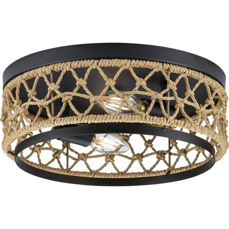 Chandra Collection 12 in. Two-Light Flush Mount with Woven Shade — Progress Lighting LED Post Top Lights  