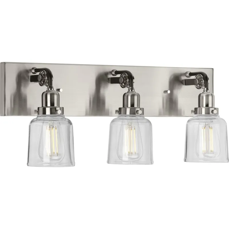 Rushton Collection Three-Light Clear Glass Bath Vanity Light — Progress Lighting LED Wall Lights  