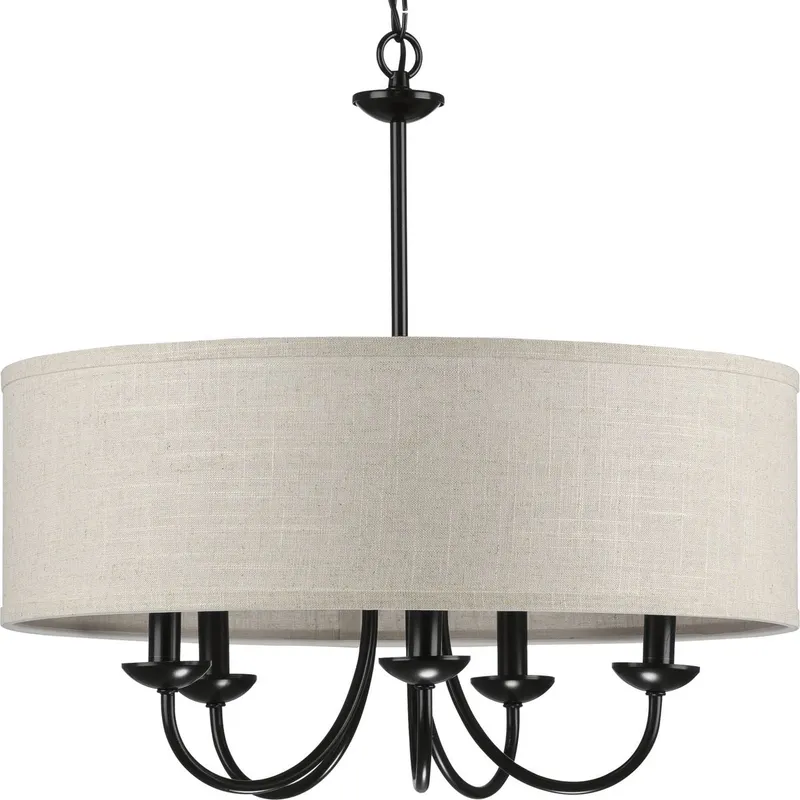 Drum Shade Collection Five-Light Harvest Linen Shade Chandelier Light — Progress Lighting LED Landscape Lights  