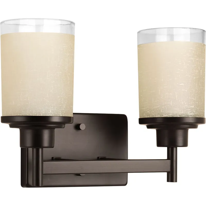 Alexa Collection Two-Light Etched Linen With Clear Edge Glass Bath Vanity Light — Progress Lighting LED Wall Lights  