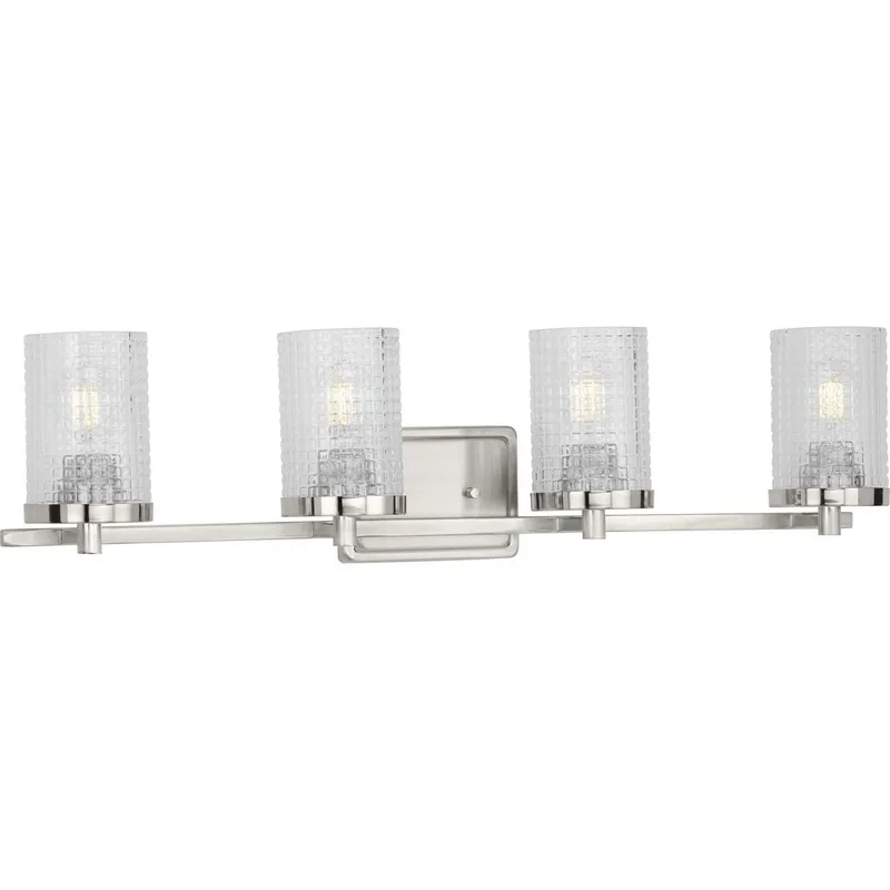 Fawcett Collection Four-Light Clear Patterned Glass Bath Vanity Light — Progress Lighting LED Wall Lights  