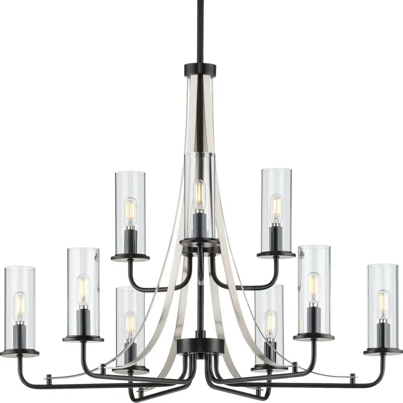 Riley Collection Nine-Light Clear Glass Chandelier Light — Progress Lighting LED Landscape Lights  