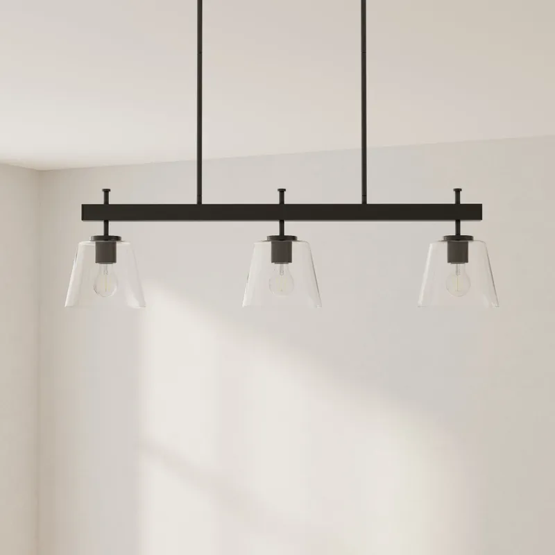 Saffert Collection Three-Light Clear Glass Linear Island Chandelier Light — Progress Lighting LED Linear Lights  