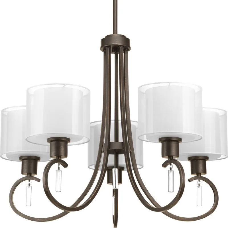 Invite Collection Five-Light White Silk Mylar Shade Chandelier Light — Progress Lighting LED Landscape Lights  