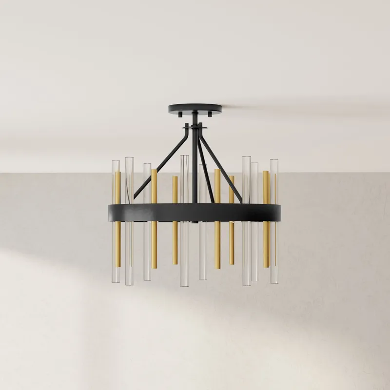 Orrizo Collection 16 in. Three-Light Black Semi-Flush Convertible — Progress Lighting LED Post Top Lights  