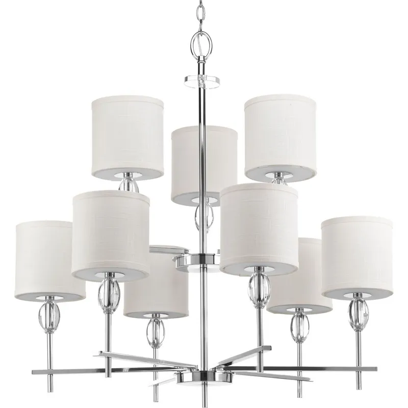 Status Collection Nine-Light Off-White Textured Linen Shade Chandelier Light — Progress Lighting LED Landscape Lights  