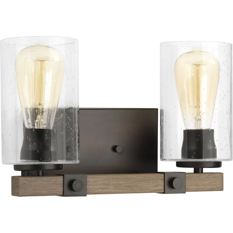 Barnes Mill Collection Two-Light Clear Seeded Glass Bath Vanity Light — Progress Lighting LED Wall Lights  