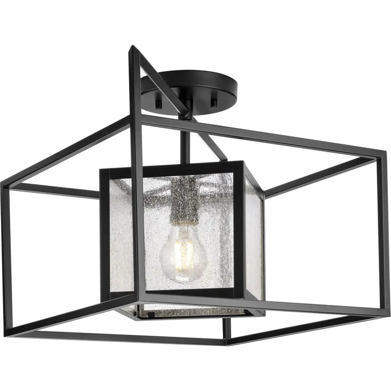 Navarre One-Light Seeded Glass Indoor/Outdoor Close-to-Ceiling Light — Progress Lighting LED Post Top Lights  