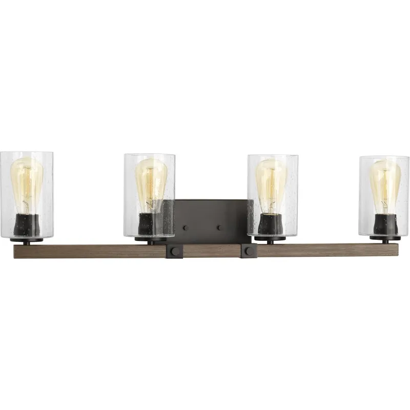 Barnes Mill Collection Four-Light Clear Seeded Glass Bath Vanity Light — Progress Lighting LED Wall Lights  