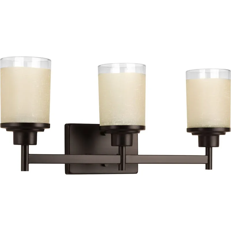 Alexa Collection Three-Light Etched Linen With Clear Edge Glass Bath Vanity Light — Progress Lighting LED Wall Lights  