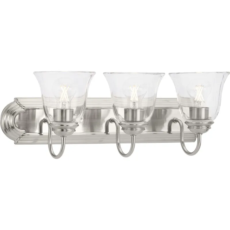 Three-Light Bath Vanity Light with Clear Glass for Bathroom — Progress Lighting LED Wall Lights  