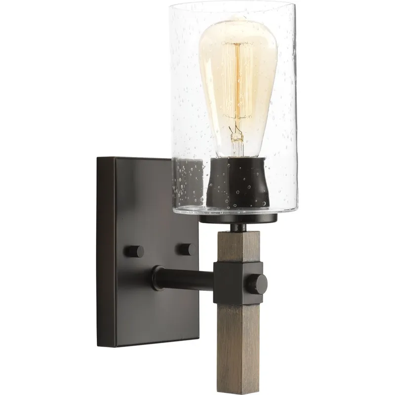 Barnes Mill Collection One-Light Clear Seeded Glass Bath Vanity Light — Progress Lighting LED Wall Lights  