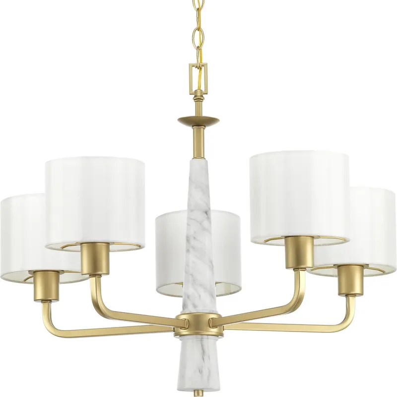 Palacio Collection Five-Light White Silk Fabric Shade Chandelier Light — Progress Lighting LED Landscape Lights  