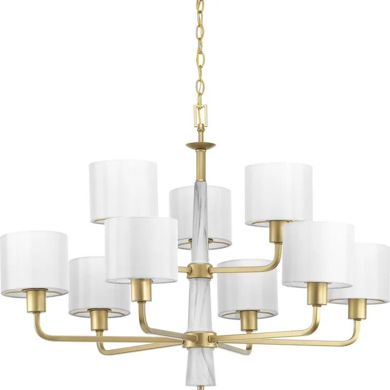 Palacio Collection Nine-Light White Silk Fabric Shade Chandelier Light — Progress Lighting LED Landscape Lights  