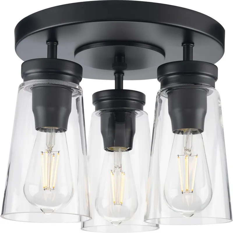 Stockbrace Collection Three-Light Clear Glass Flush Mount Ceiling Light — Progress Lighting LED Post Top Lights  