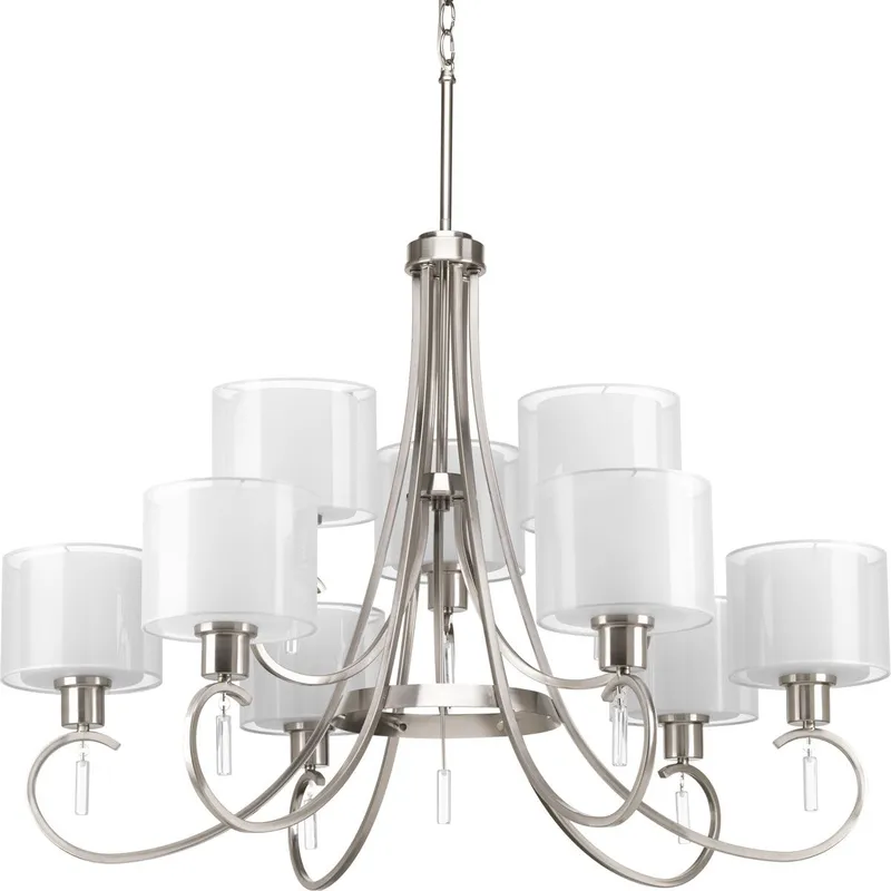 Invite Collection Nine-Light White Silk Mylar Shade Chandelier Light — Progress Lighting LED Landscape Lights  