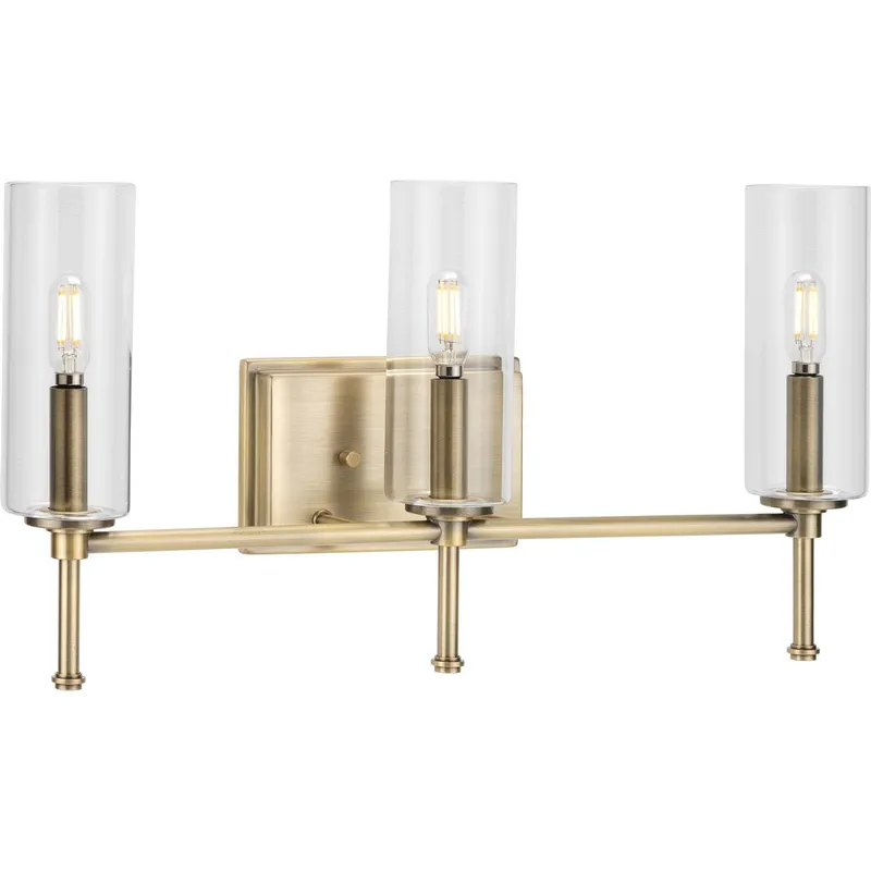 Elara Collection Three-Light Clear Glass Bath Vanity Light — Progress Lighting LED Wall Lights  