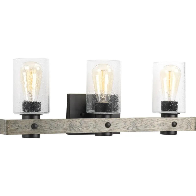 Gulliver Collection Three-Light Clear Seeded Glass Bath Vanity Light — Progress Lighting LED Wall Lights  