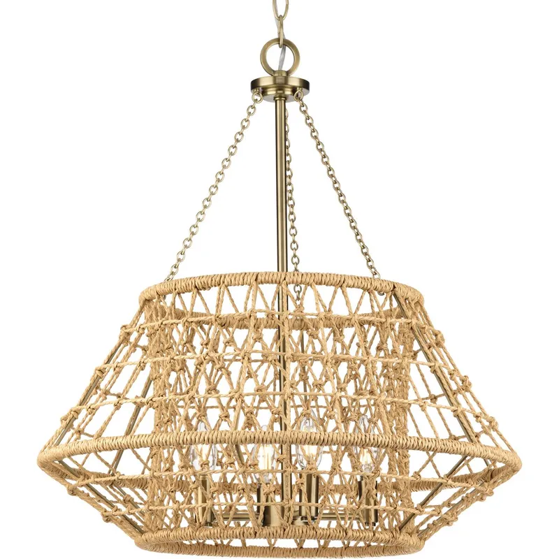 Laila Collection Four-Light Chandelier with Woven Jute Accents — Progress Lighting LED Landscape Lights  