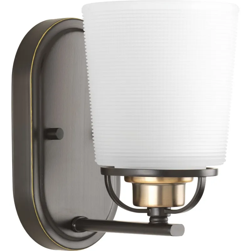 West Village Collection One-Light Etched Double Prismatic Glass Bath Vanity Light — Progress Lighting LED Wall Lights  